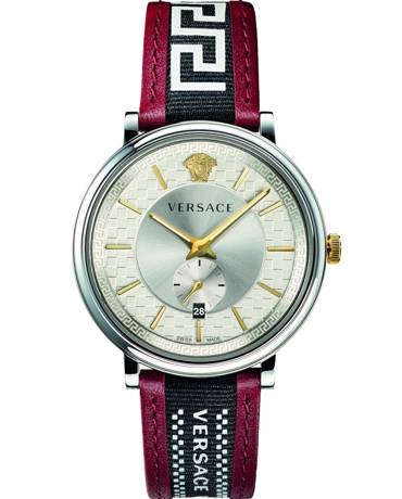 Versace V-Circle Ρολόι Μπαταρίας με Κόκκινο Δερμάτινο Λουράκι  VEBQ01319