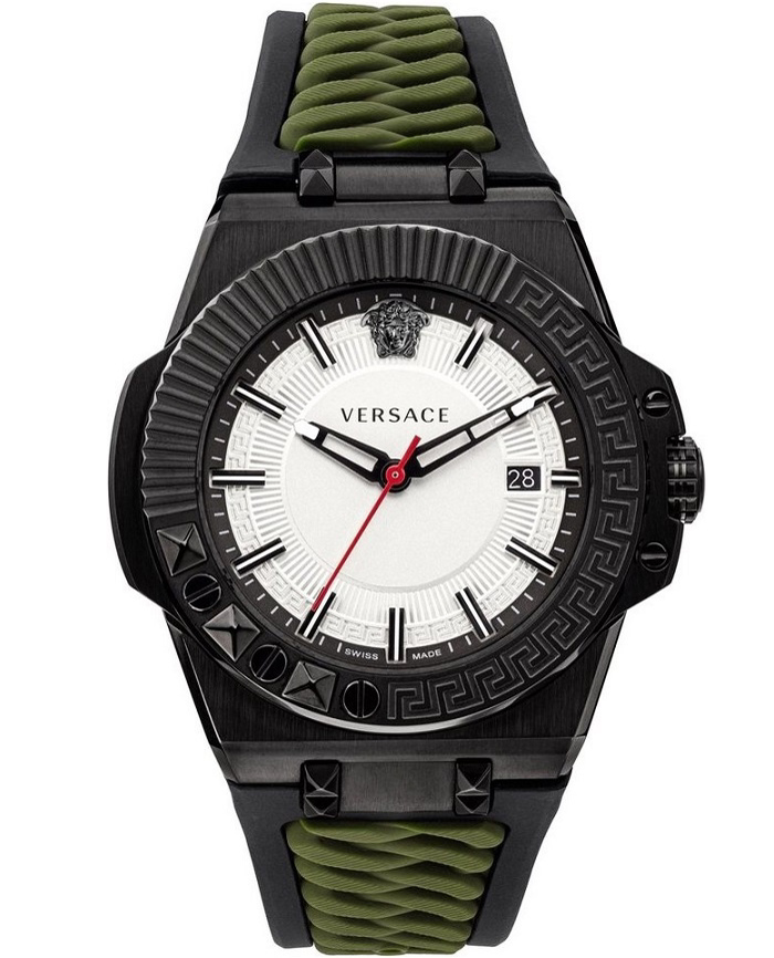 Versace Chain Reaction Roloi Batarias me Prasino Kaoutsouk Louraki VEDY00419