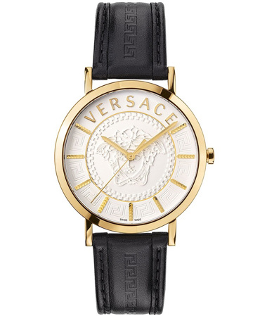 Versace V-Icon Ρολόι Μπαταρίας με Μαύρο Δερμάτινο Λουράκι VEJ400221