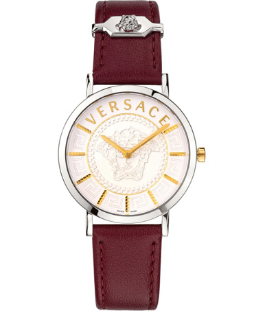 Versace Essential Ρολόι Μπαταρίας με Μπορντό Δερμάτινο Λουράκι VEK400221