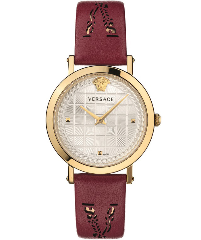 Versace Medusa Chain Roloi Batarias me Kokkino Dermatino Louraki VELV00320
