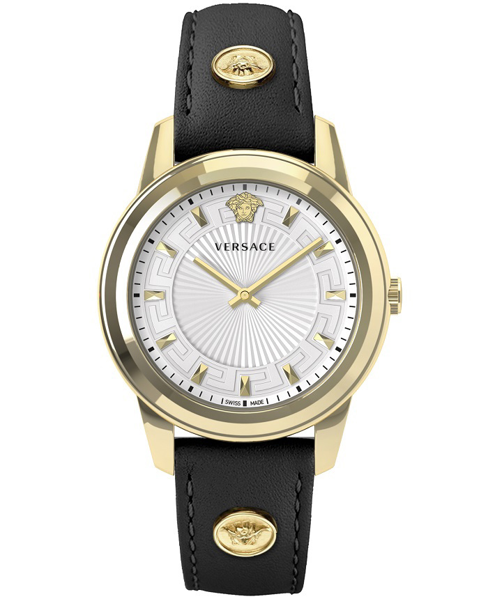 Versace Greca Lady Roloi Batarias me Mavro Dermatino Louraki VEPX01021