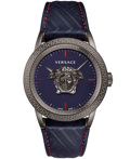 Versace Palazzo Empire Roloi Batarias me Ble Dermatino Louraki VERD00118