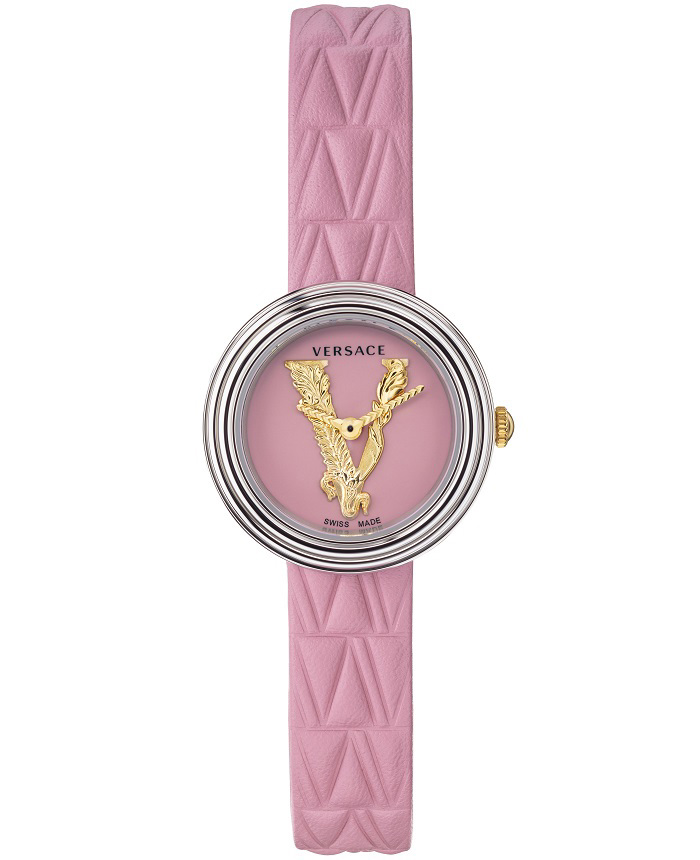 Versace V-Virtus Mini Roloi Batarias me Roz Dermatino Louraki VET301021