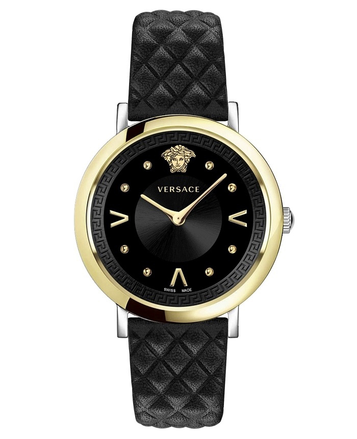 Versace Pop Chic Roloi Batarias me Mavro Dermatino Louraki VEVD00721