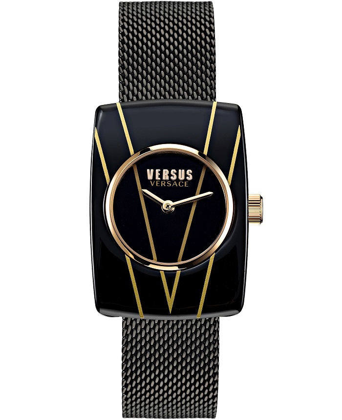 Versus by Versace Noho Roloi Batarias me Mavro Metalliko Brasele VSP1K0421