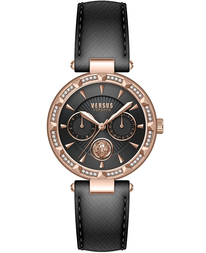 Versus by Versace Sertie N Crystal Roloi Batarias me Mavro Dermatino Louraki VSPOS3621