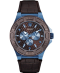 Guess Force Roloi Batarias me Kafe Dermatino Louraki W0674G5