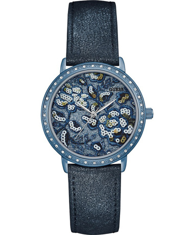 Guess Wildflower Ρολόι Μπαταρίας με Μπλε Δερμάτινο Λουράκι W0821L2