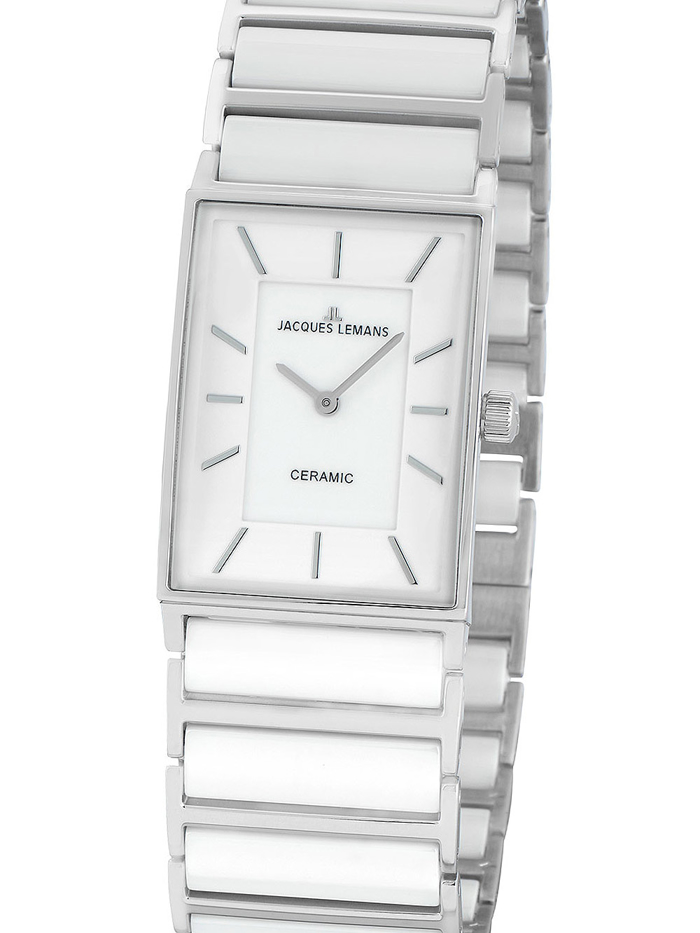 Jacques Lemans York Ceramic Roloi Batarias me Asimi / Lefko Keramiko Brasele 1-1594E