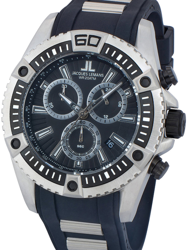 Jacques Lemans Liverpool Ρολόι Χρονογράφος Μπαταρίας με Μαύρο Καουτσούκ Λουράκι 1-1805B