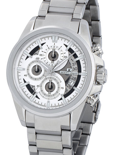Jacques Lemans Liverpool Ρολόι Χρονογράφος Μπαταρίας με Ασημί Μεταλλικό Μπρασελέ 1-1847F