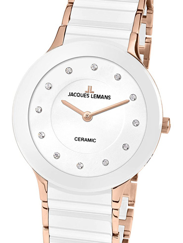Jacques Lemans Dublin Ceramic Ρολόι Μπαταρίας με Ροζ Χρυσό / Λευκό Κεραμικό Μπρασελέ 1-1856H