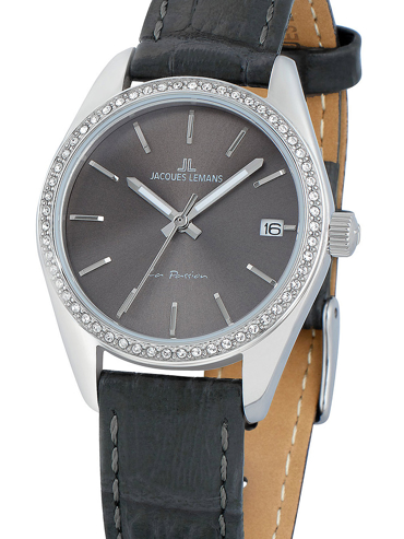 Jacques Lemans La Passion Ρολόι Μπαταρίας με Γκρι Δερμάτινο Λουράκι 1-2085A