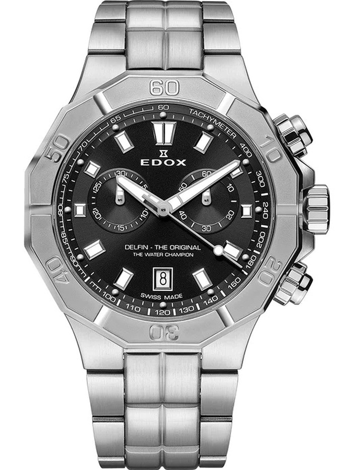 Edox Delfin Roloi Xronogafos Batarias me Asimi Metalliko Brasele 10113-3M-NIN
