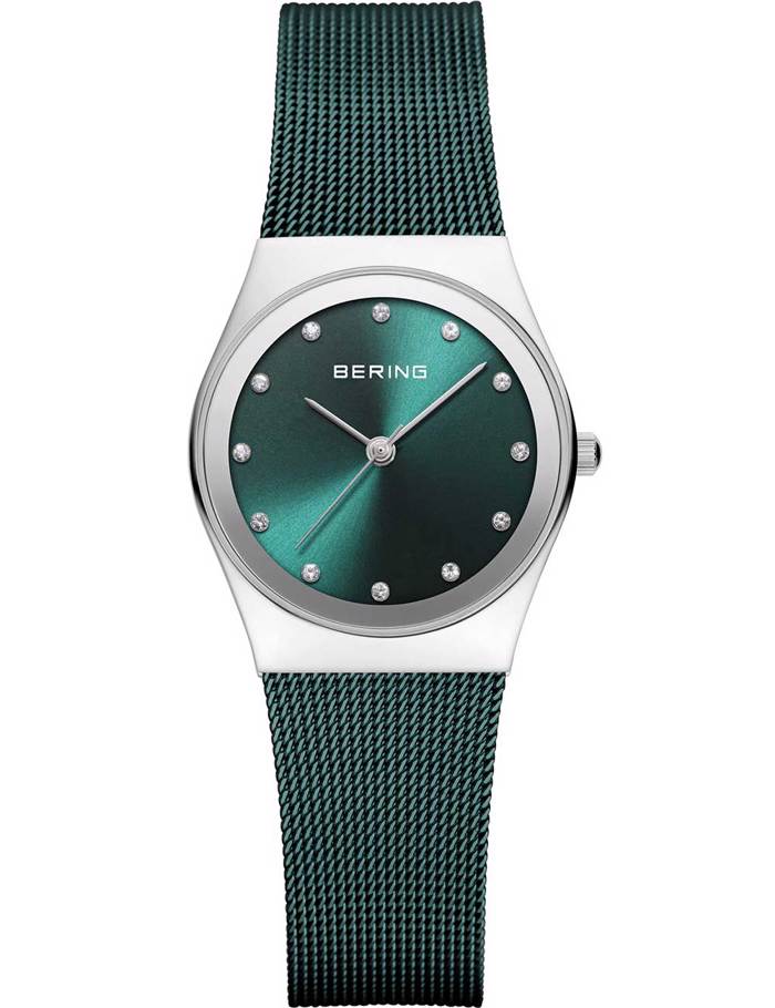 Bering Swarovski Crystals Roloi Batarias me Prasino Metalliko Brasele 12927-808
