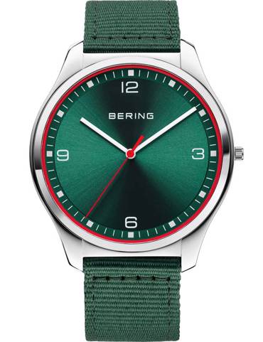 Bering Ocean Ultra Slim #tide Ρολόι Μπαταρίας με Πράσινο Υφασμάτινο Λουράκι 18342-508