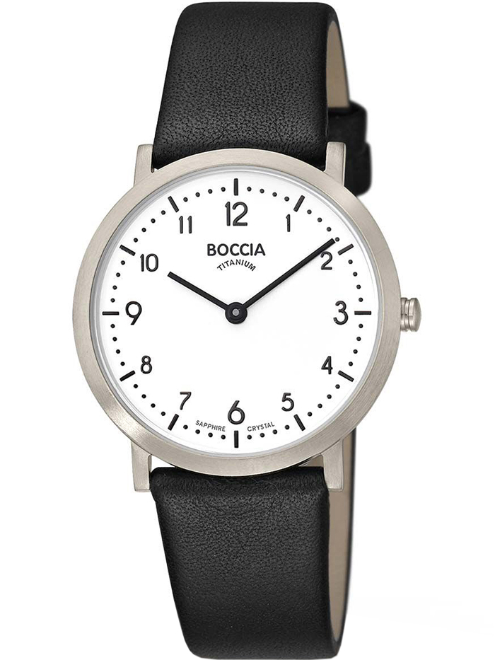 Boccia Titanium Roloi Batarias me Mavro Dermatino Louraki 3335-01