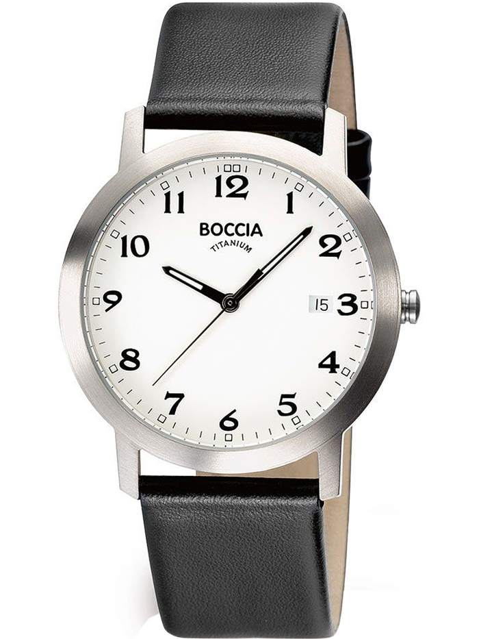 Boccia Titanium Roloi Batarias me Mavro Dermatino Louraki 3618-01