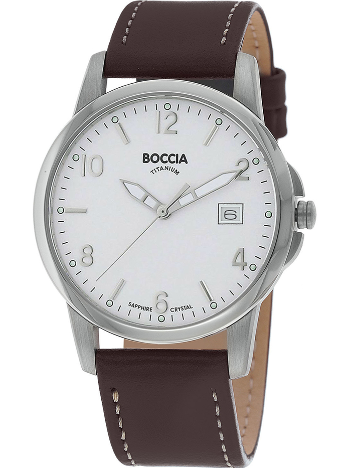 Boccia Titanium Roloi Batarias me Kafe Dermatino Louraki 3625-01