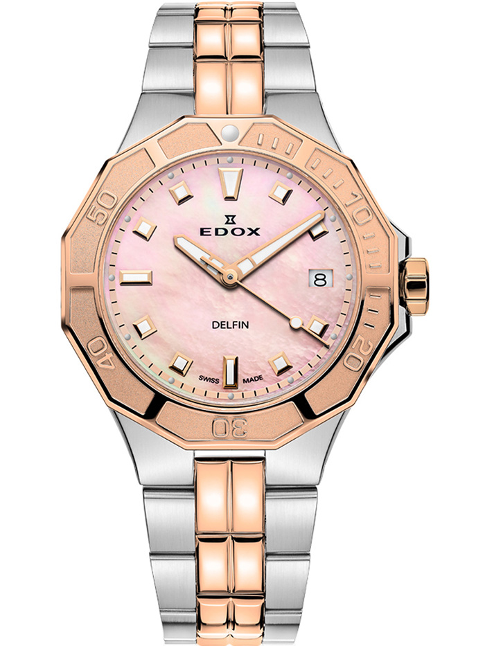 Edox Delfin Diver Roloi Batarias me Roz Xruso / Asimi Metalliko Brasele 53020-357RM-ROR