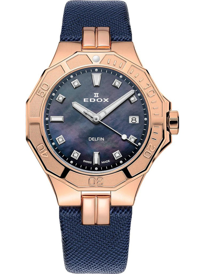 Edox Delfin Diver Roloi Batarias me Ble Dermatino Louraki 53020-37RC-NANR