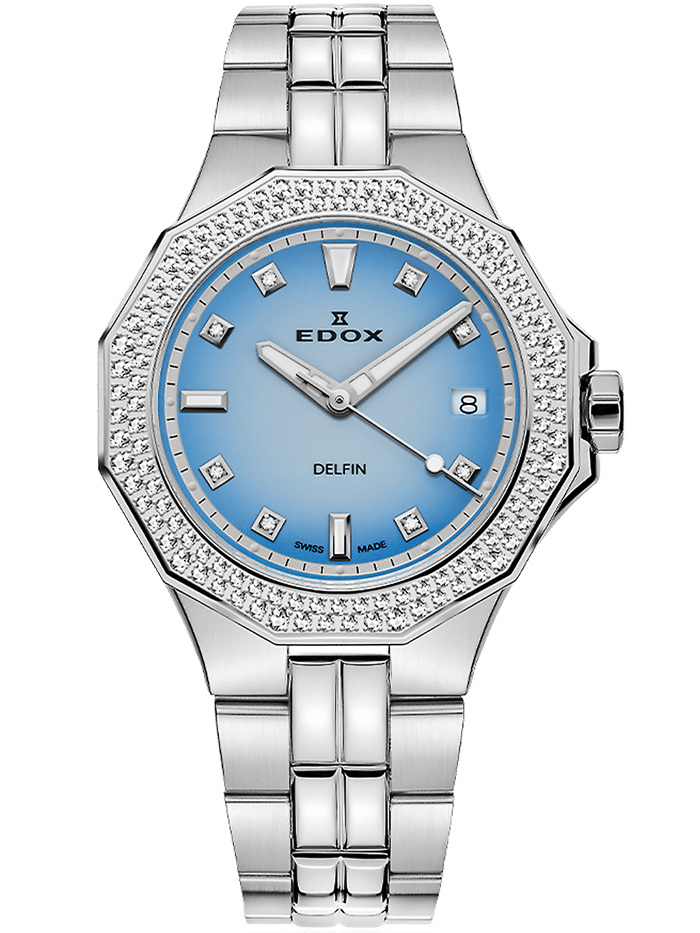 Edox Delfin Diamant Diver Roloi Batarias me Asimi Metalliko Brasele 53020-3D120M-BUCND