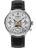 Zeppelin Hindenburg LZ129 Moonphase Roloi Batarias me Mavro Dermatino Louraki 7037-1