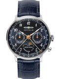Zeppelin Hindenburg LZ129 Moonphase Roloi Batarias me Ble Dermatino Louraki 7037-3
