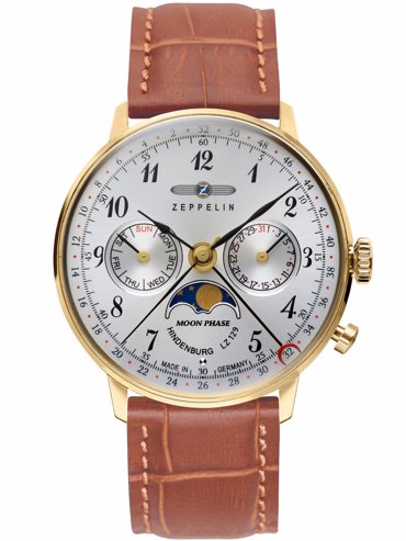 Zeppelin Hindenburg Moonphase Ρολόι Μπαταρίας με Καφέ Δερμάτινο Λουράκι 7039-1
