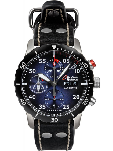 Zeppelin Eurofighter Typhoon Limited Ρολόι Χρονογράφος Αυτόματο με Μαύρο Δερμάτινο Λουράκι 7218-3