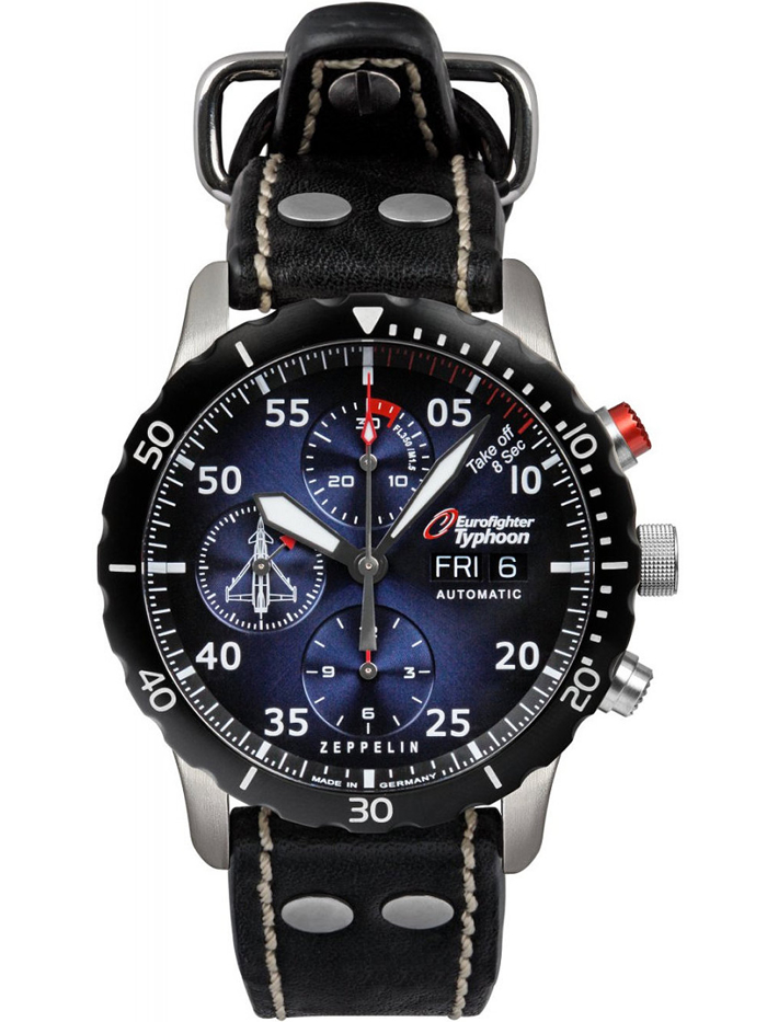 Zeppelin Eurofighter Typhoon Limited Roloi Xronogafos Aftomato me Mavro Dermatino Louraki 7218-3