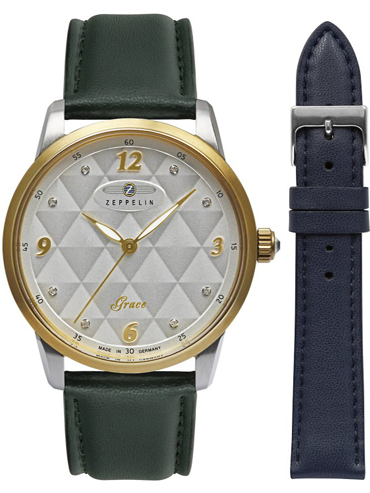 Zeppelin Grace Ρολόι Μπαταρίας με Πράσινο και Μπλε Οικολογικό Δερμάτινο Λουράκι 7347-1n_set