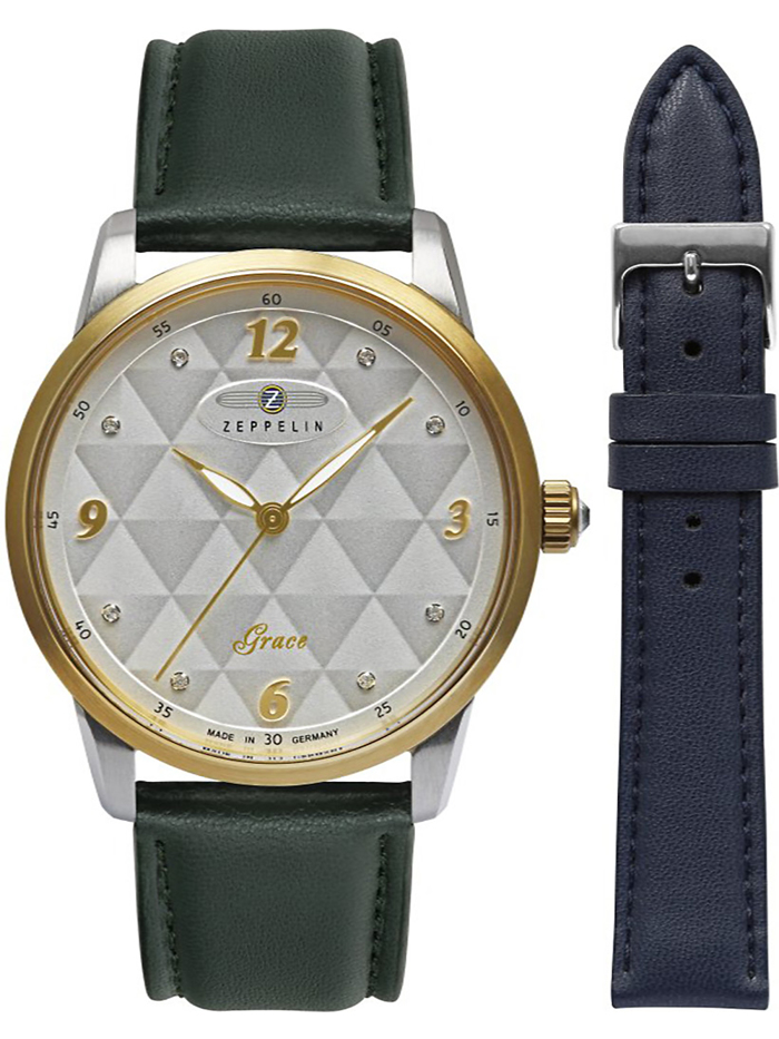 Zeppelin Grace Roloi Batarias me Prasino kai Ble Oikologko Dermatino Louraki 7347-1n_set