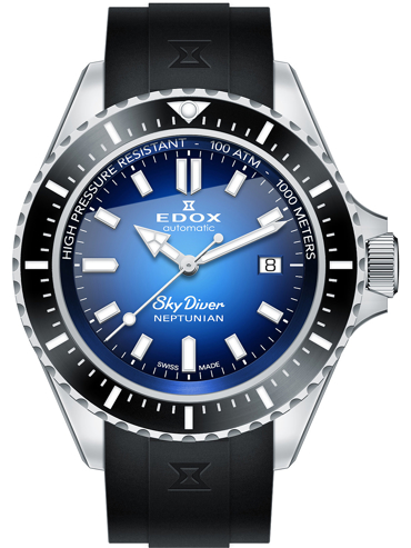 Edox Skydiver Neptunian Ρολόι Αυτόματο με Μαύρο Καουτσούκ Λουράκι 80120-3NCA-BUIDN