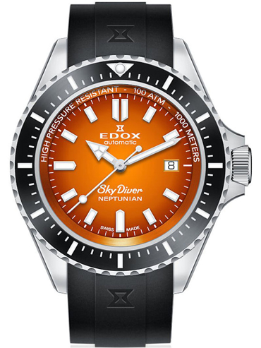 Edox Skydiver Neptunian Ρολόι Αυτόματο με Μαύρο Καουτσούκ Λουράκι 80120-3NCA-ODN
