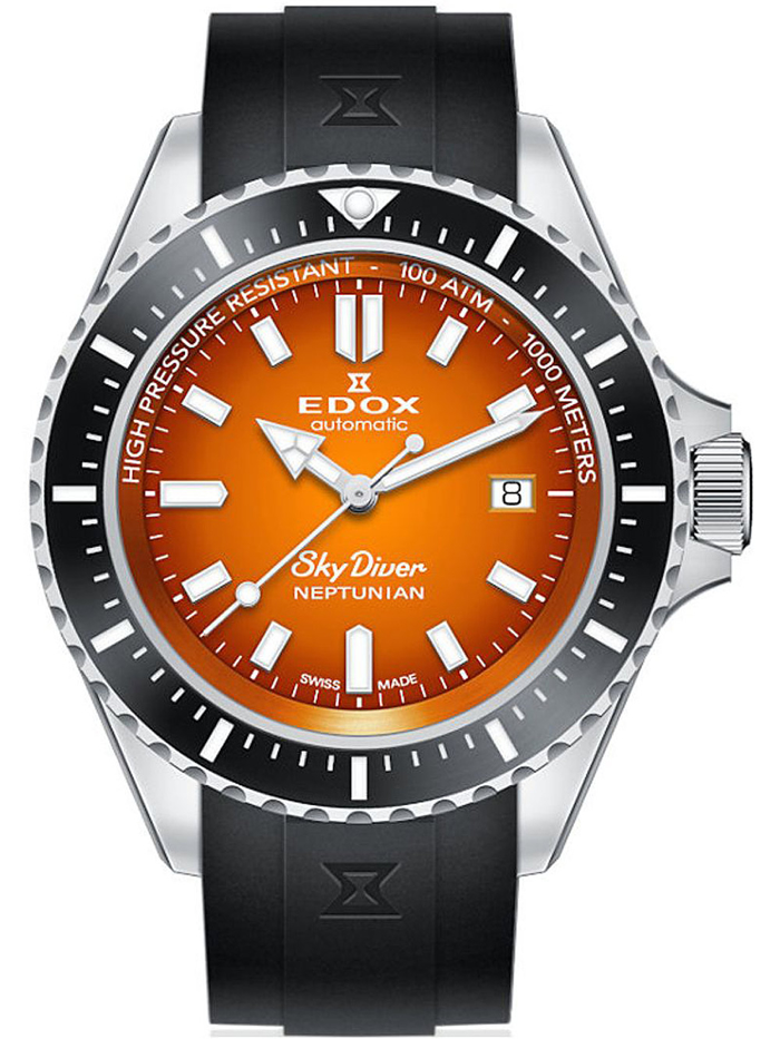Edox Skydiver Neptunian Roloi Aftomato me Mavro Kaoutsouk Louraki 80120-3NCA-ODN