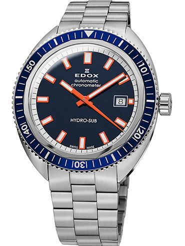 Edox Hydro-Sub Ρολόι Αυτόματο με Ασημί Μεταλλικό Μπρασελέ 80128-3BUM-BUIO