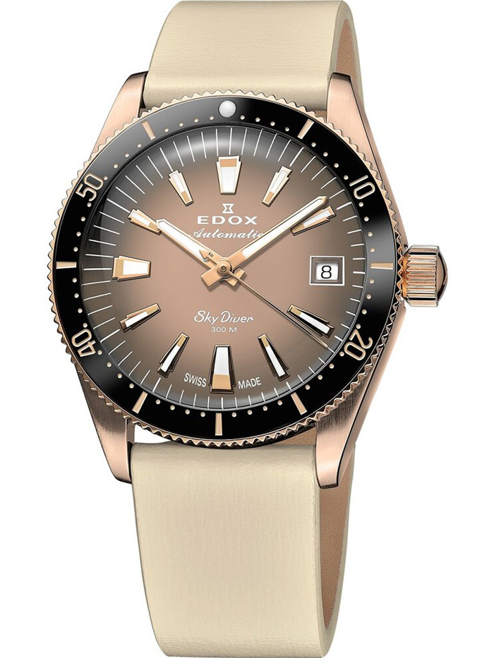 Edox Skydiver Roloi Aftomato me Bez kai Prasino Dermatino Louraki 80131-37RNC-VDBEI