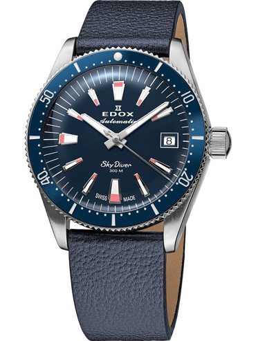 Edox Skydiver Ρολόι Αυτόματο με Μπλε και Πορτοκαλί Δερμάτινο Λουράκι 80131-3BUC-BUICO