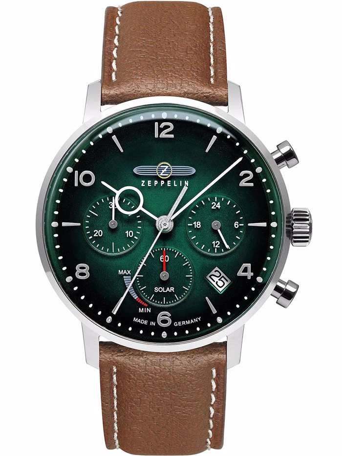 Zeppelin 8086-4N Hindenburg LZ129 Chronograph Mens Watch Solar 41mm 5ATM