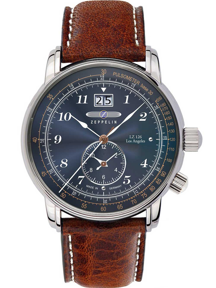 Zeppelin LZ126 Los Angeles Dual Time Roloi Batarias me Kafe Dermatino Louraki 8644-3