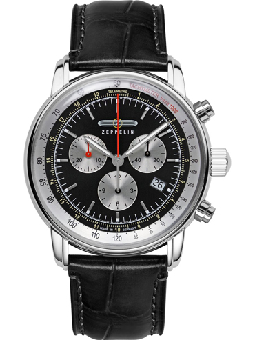 Zeppelin LZ-14 Ρολόι Χρονογράφος Μπαταρίας με Μαύρο Δερμάτινο Λουράκι 8888-2