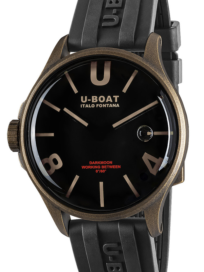 U-Boat Darkmoon Brown Vintage Roloi Batarias me Mavro Kaoutsouk Louraki 9549