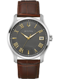 Bulova Wilton Roloi Batarias me Kafe Dermatino Louraki 96B389