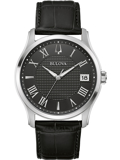 Bulova Wilton Roloi Batarias me Mavro Dermatino Louraki 96B390