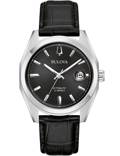 Bulova Surveyor Roloi Aftomato me Mavro Dermatino Louraki 96B435