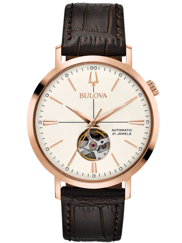Bulova Classic Ρολόι Αυτόματο με Καφέ Δερμάτινο Λουράκι 97A136