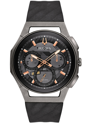 Bulova Curv Ρολόι Χρονογράφος Μπαταρίας με Μαύρο Καουτσούκ Λουράκι 98A162