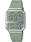 Casio Vintage Roloi Batarias me Prasino Kaoutsouk Louraki A100WEF-3AEF